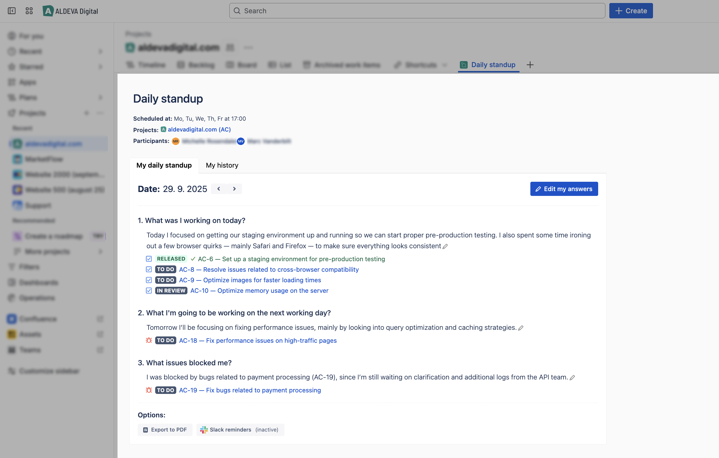 Daily Standups for Jira