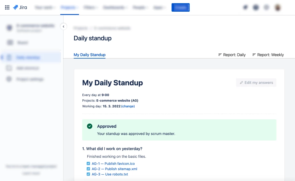 Daily Standups for Jira