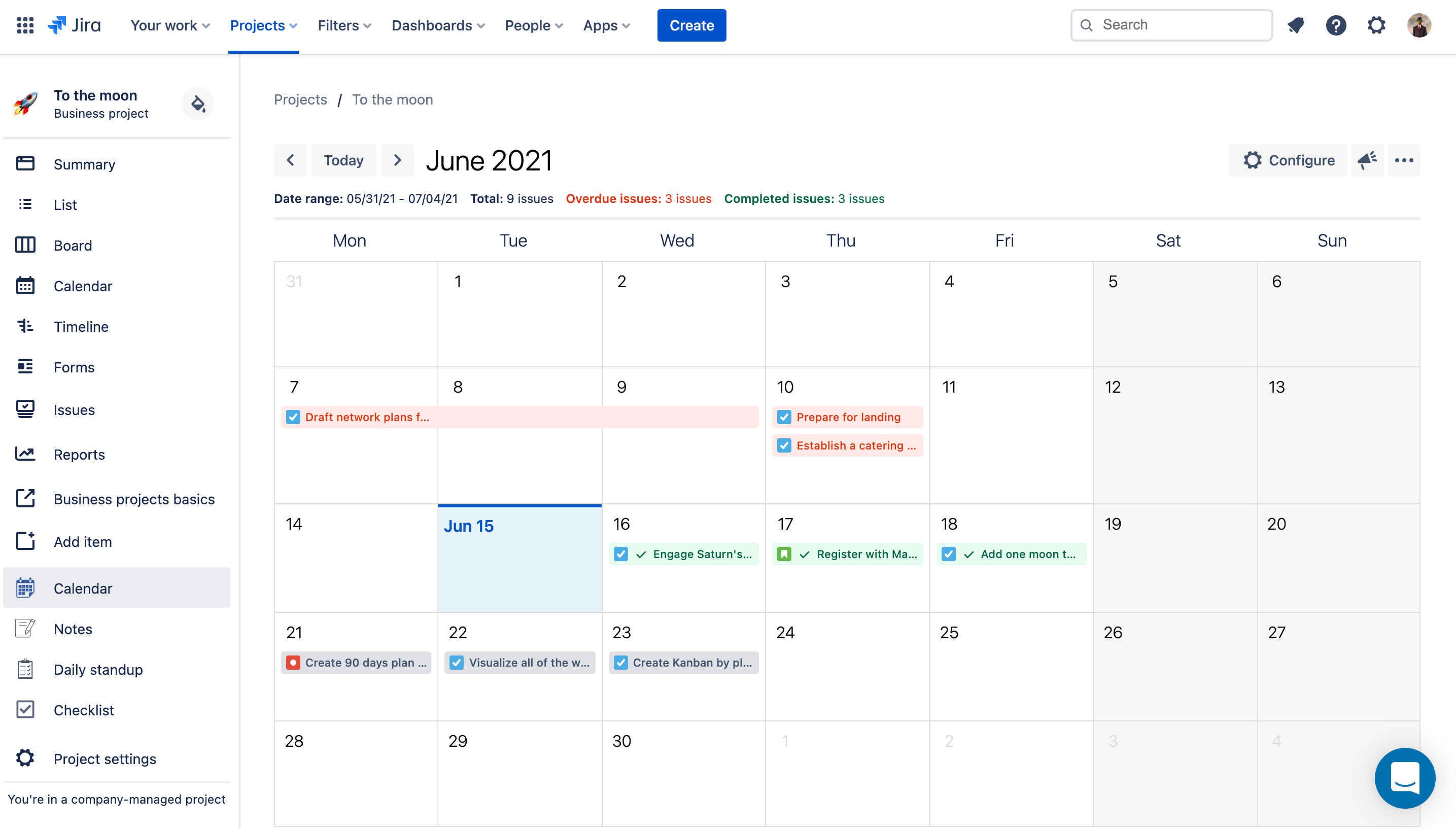 issue calendar for jira