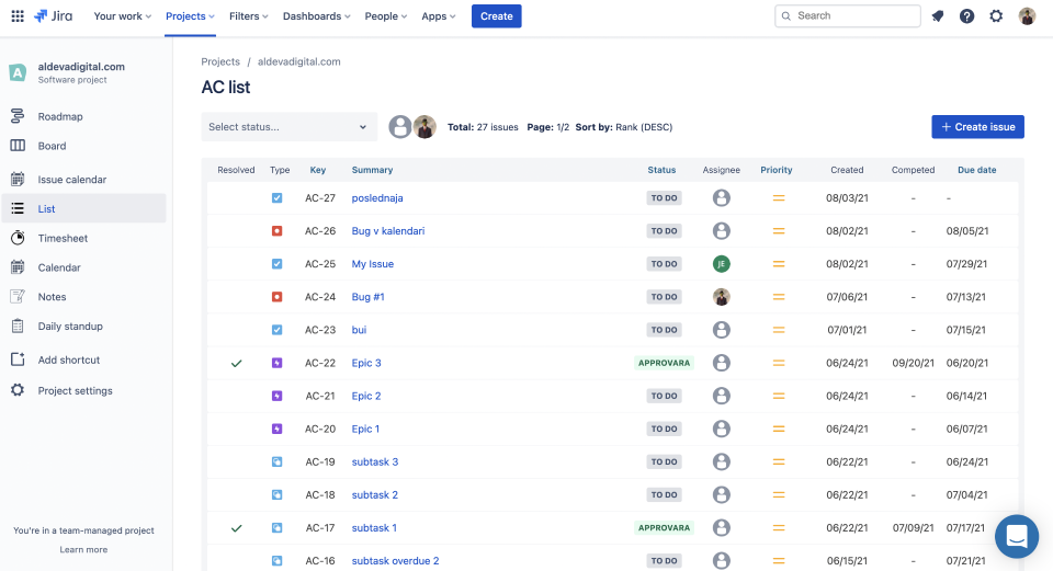List View for Jira