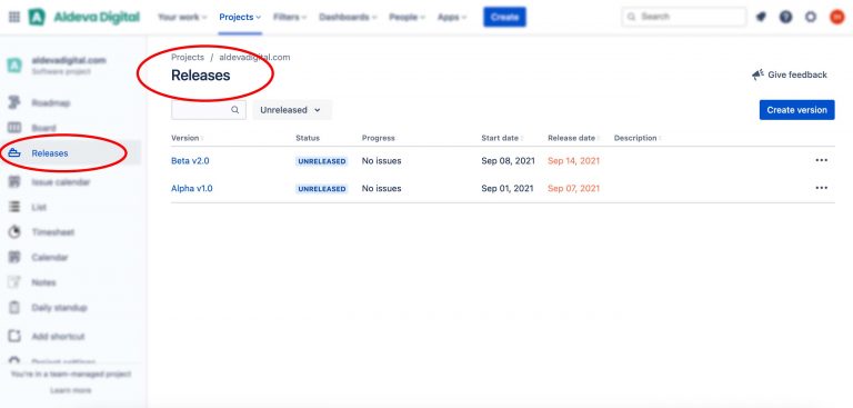 How to create a release in Jira (Cloud) | ALDEVA Digital